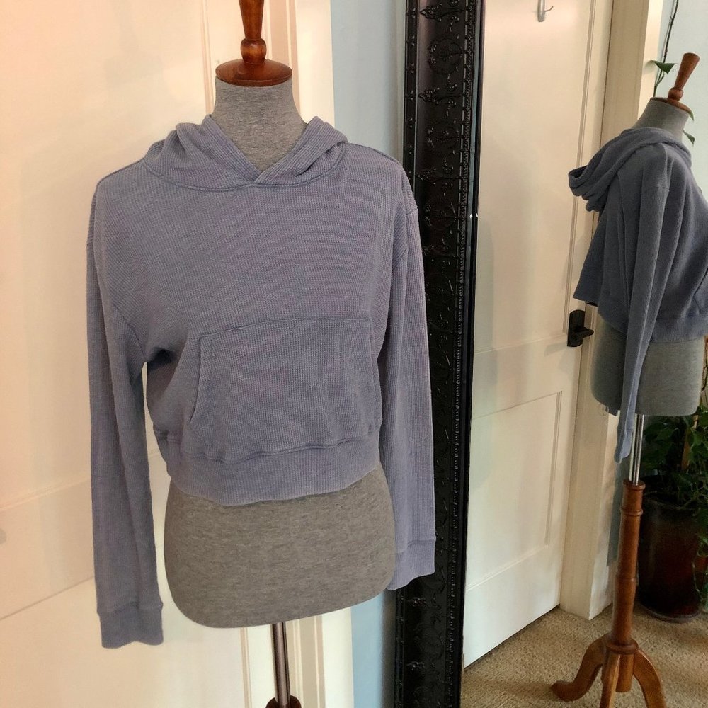 Blue Thermal Cropped Hoodie